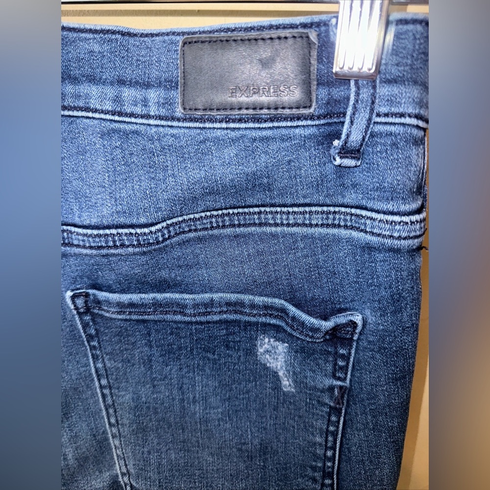 Express Distressed Stretch Ankle High Rise Jeans Women's 4R  Blue Denim Perfect - Picture 6 of 7